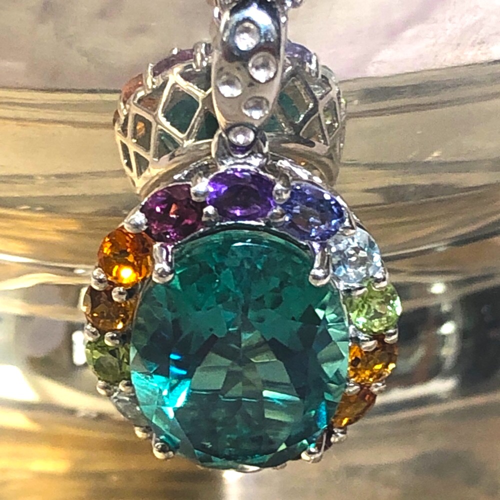 925 Sterling Silver Rainbow CZ Gemstone Pendant with 925 Chain 25” both 8.51g - Picture 5 of 10